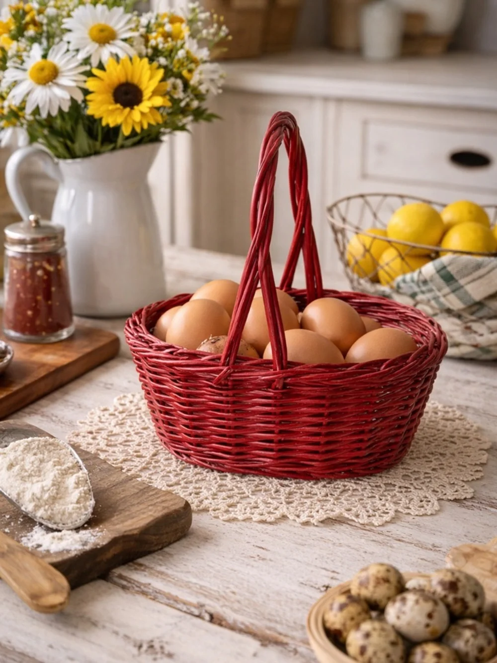 Vintage Red Lacquer Basket